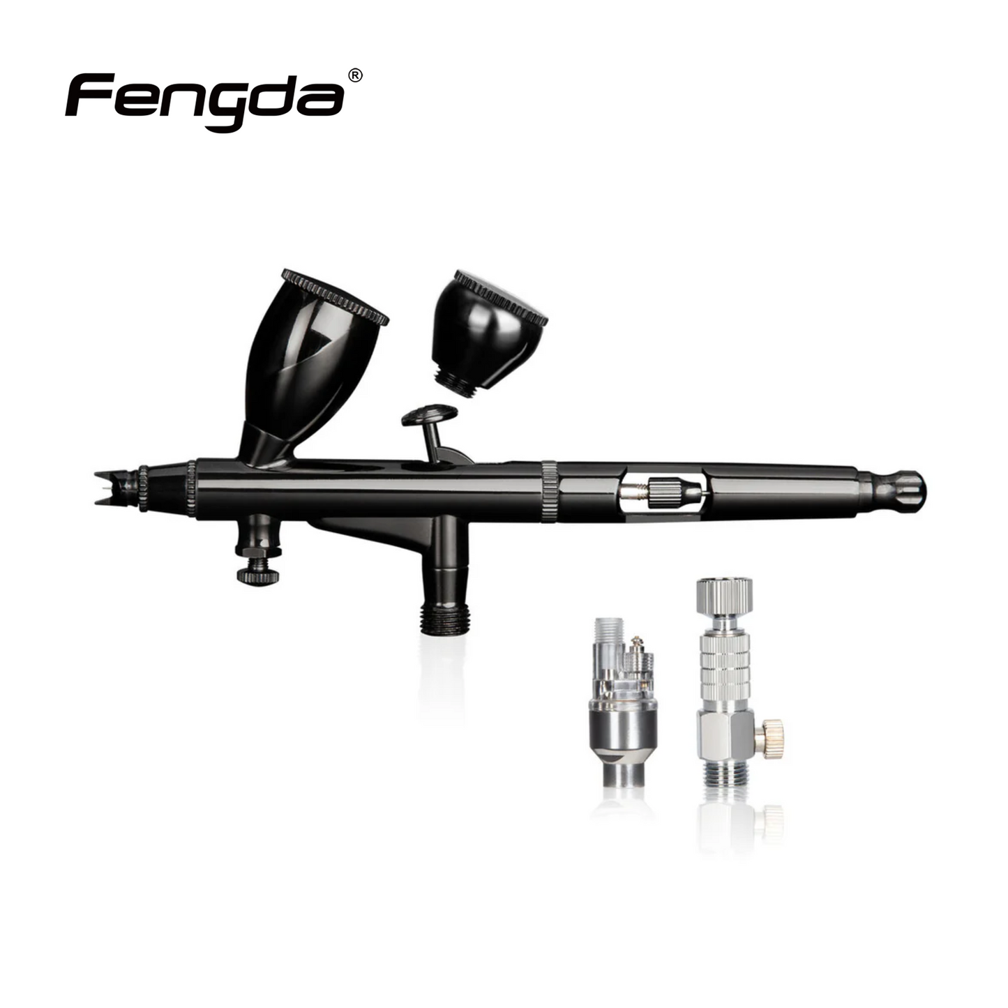 مجموعة مسدس اير برش الطلاء Fengda High End & Deluxe Series Airbrush 0.3 مم، تغذية الجاذبية، ثنائي الحركة مع كوبين قابلين للتبديل لـ Air Brush Master
