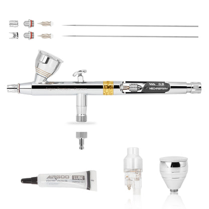 Airgoo Phantom D1 Premium Airbrush, 0.2mm & 0.3mm Needle/Nozzle, Dual-Action Gravity Feed Airbrush with 7ml & 11ml Interchangeable Cups, Mini Filter for Model Painting, Canvas Art, Makeup & Hobby Use