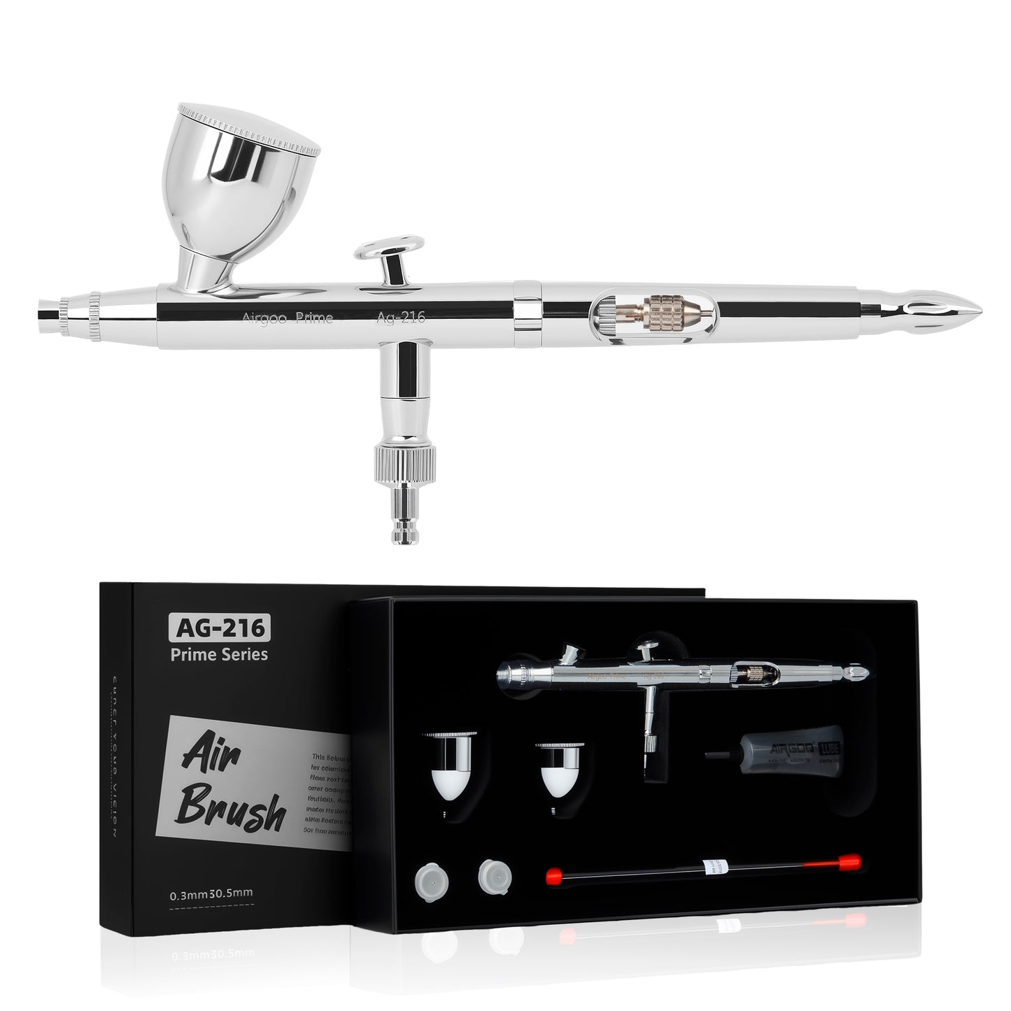 Airgoo Premium Airbrush Set AG-216 Dual Action Gravity Feed Airbrush Kit with 0.3mm/0.5mm Nozzles & Needles, 7CC/10CC Fluid Cups, Oil Lubricant for Tattoo, Modeling, Cake Decor, Nail Painting