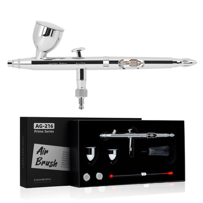 Airgoo Premium Airbrush Set AG-216 Dual Action Gravity Feed Airbrush Kit with 0.3mm/0.5mm Nozzles & Needles, 7CC/10CC Fluid Cups, Oil Lubricant for Tattoo, Modeling, Cake Decor, Nail Painting