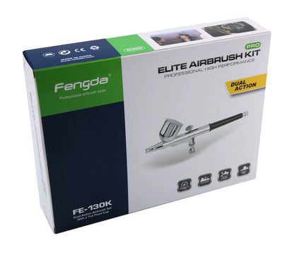 Fengda Air Brush 0.2, 0.3 & 0.5mm Needle/Nozzle, Gravity Feed Adjustable Dual-Action Spray Gun Set and 2 Meter Braided Air Tube. FE-130K