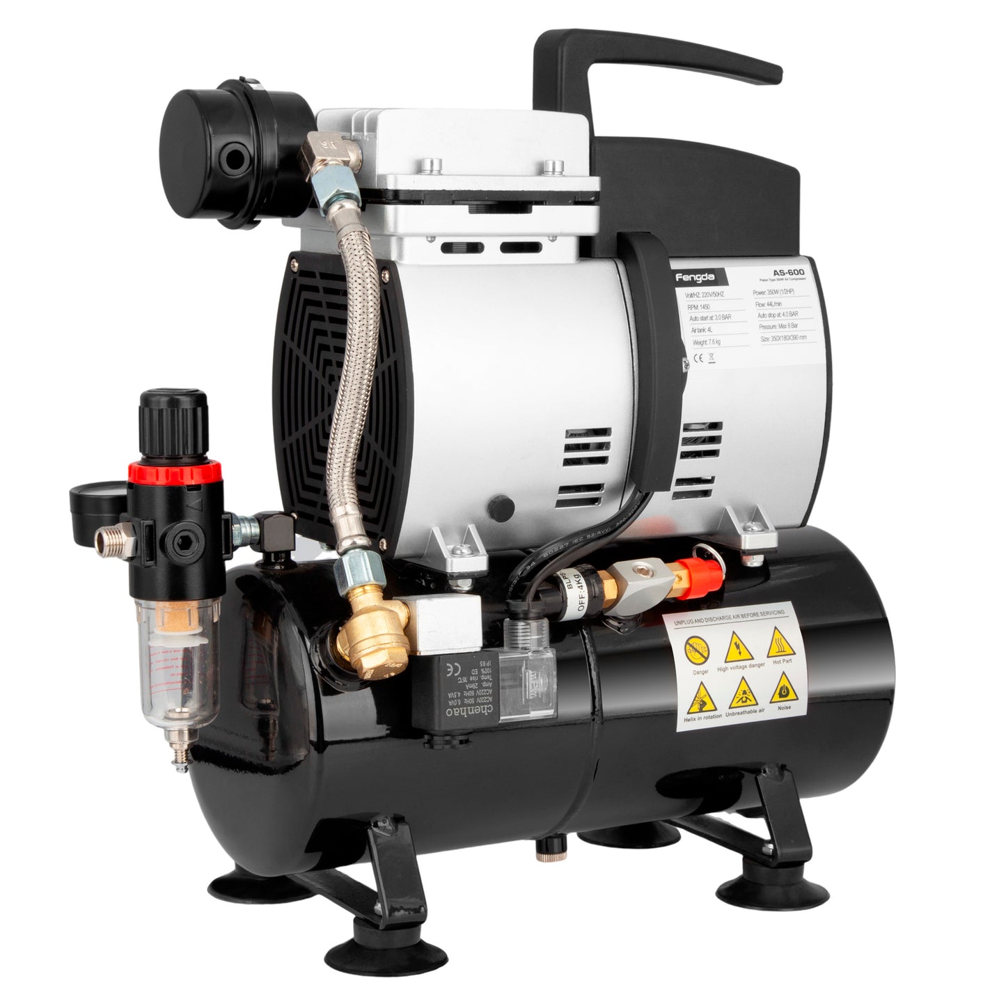 Fengda AS-600 Heavy Duty Airbrush Mini Air Compressor Double Piston with 4L Air Tank, 44 Litres/Min, 57dB