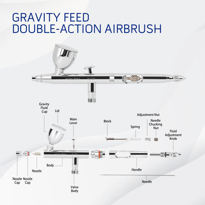 Airgoo Premium Airbrush Set AG-216 Dual Action Gravity Feed Airbrush Kit with 0.3mm/0.5mm Nozzles & Needles, 7CC/10CC Fluid Cups, Oil Lubricant for Tattoo, Modeling, Cake Decor, Nail Painting