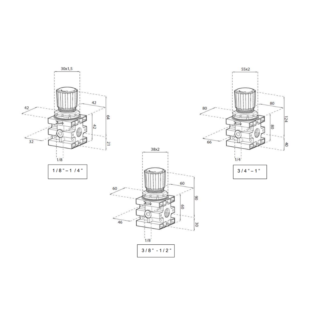 FG Air Pressure Regulator, 1/2 Inch with Gauge, Made in Italy