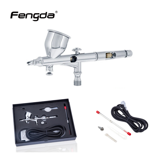 طقم إيربرش Fengda بريميوم 0.2 & 0.3mm جرافيتي فيد، مزدوج الحركة، مع فونية وإبرة وخراطيم هواء 2 متر (FE-180K)