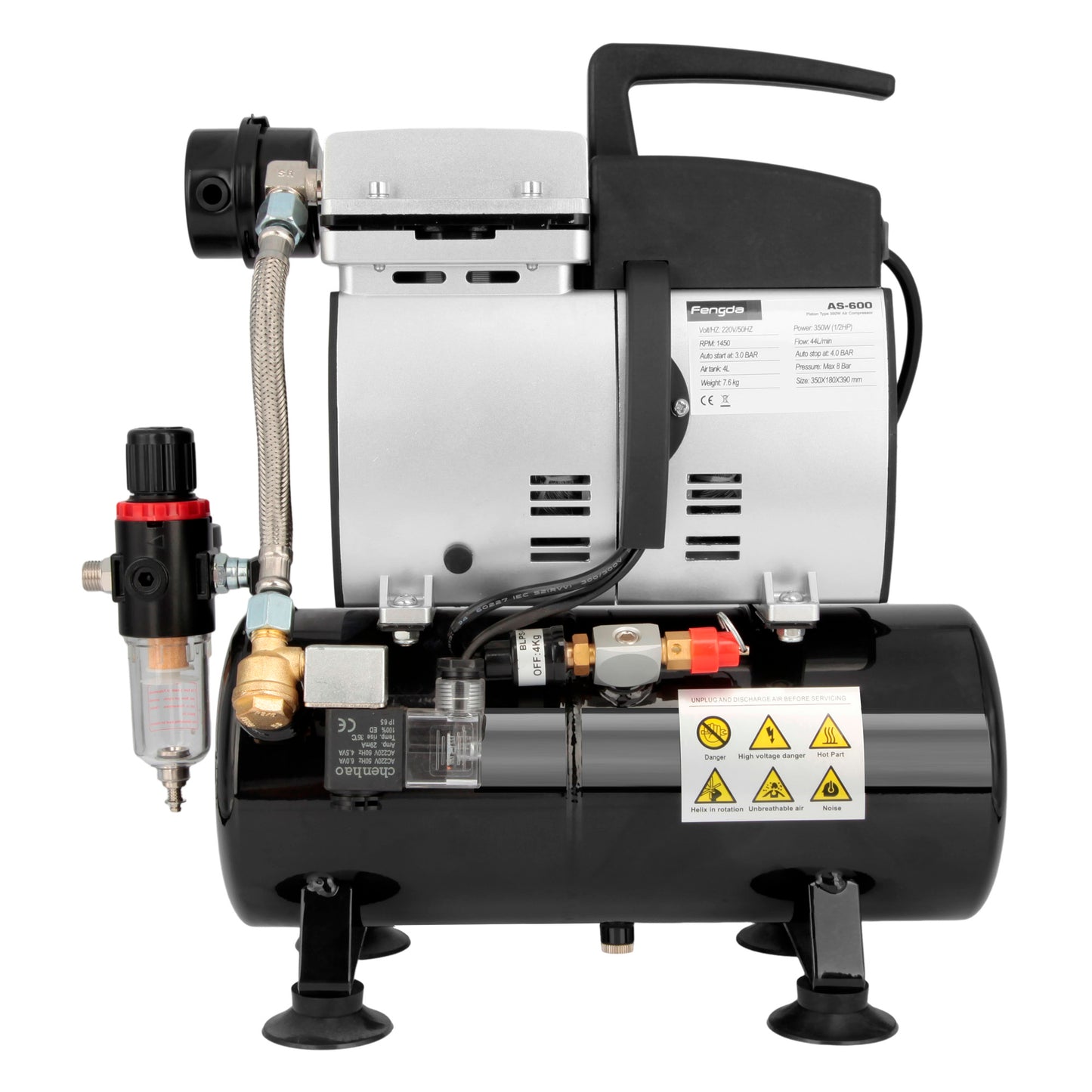 Fengda AS-600 Heavy Duty Airbrush Mini Air Compressor Double Piston with 4L Air Tank, 44 Litres/Min, 57dB