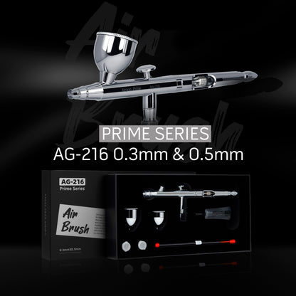 Airgoo Premium Airbrush Set AG-216 Dual Action Gravity Feed Airbrush Kit with 0.3mm/0.5mm Nozzles & Needles, 7CC/10CC Fluid Cups, Oil Lubricant for Tattoo, Modeling, Cake Decor, Nail Painting