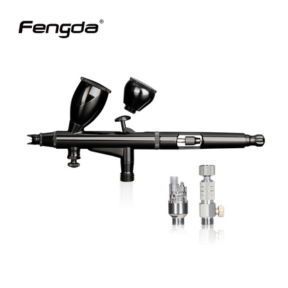 مجموعة مسدس اير برش الطلاء Fengda High End &amp; Deluxe Series Airbrush 0.3 مم، تغذية الجاذبية، ثنائي الحركة مع كوبين قابلين للتبديل لـ Air Brush Master