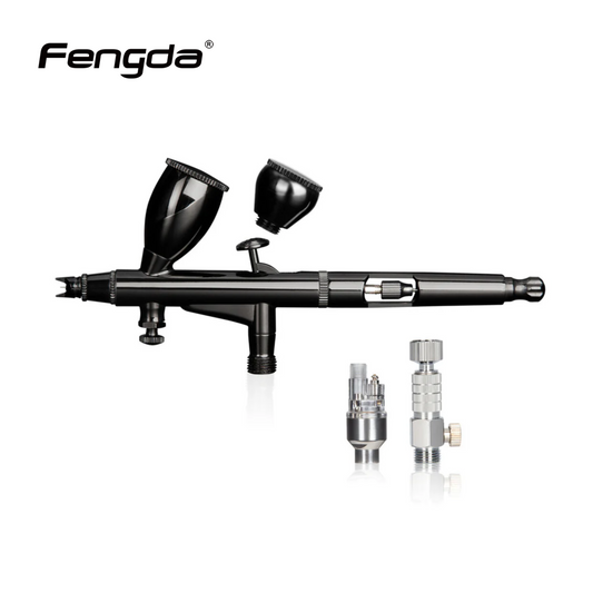 مجموعة مسدس اير برش الطلاء Fengda High End &amp; Deluxe Series Airbrush 0.3 مم، تغذية الجاذبية، ثنائي الحركة مع كوبين قابلين للتبديل لـ Air Brush Master