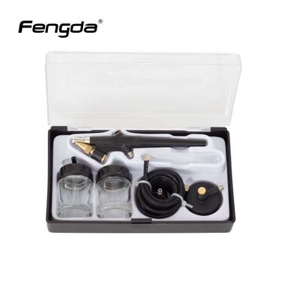 Fengda Airbrush Paint Spray Gun Set, 0.8mm Siphon Type, 2 Glass Cups, 2m Air Tube, BD-138