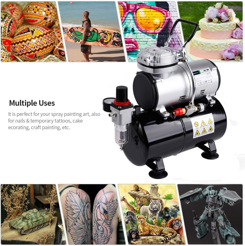 Fengda Air Brush Professional Starter Set Kit with 3L Mini Compressor Air Tank Kit FD-186K, Air Brush FE-130 0.3mm Adjustable Dual-Action & Accesories for Spray Painting Canvas & Model Art, Body Tatto