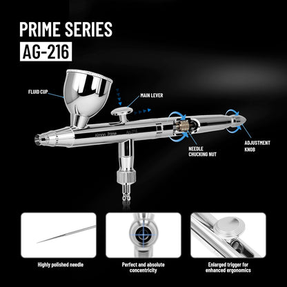 Airgoo Premium Airbrush Set AG-216 Dual Action Gravity Feed Airbrush Kit with 0.3mm/0.5mm Nozzles & Needles, 7CC/10CC Fluid Cups, Oil Lubricant for Tattoo, Modeling, Cake Decor, Nail Painting