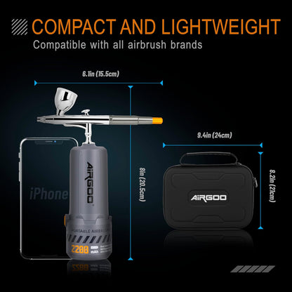 Airgoo Portable Airbrush Kit with Air Compressor MK430-215 with 0.3mm Nozzle, Cordless Airbrush Gun Set with Replaceable 5cc/10cc/20cc Fluid Cups for Makeup, Crafts, Tattoo, Modeling, Cake Decor