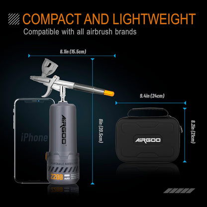 Airgoo Portable Airbrush Kit with Air Compressor MK430-116E with 0.3mm Nozzle, Cordless Airbrush Gun Set with Replaceable 5cc/10cc/20cc Fluid Cups for Makeup, Crafts, Tattoo, Modeling, Cake Decor