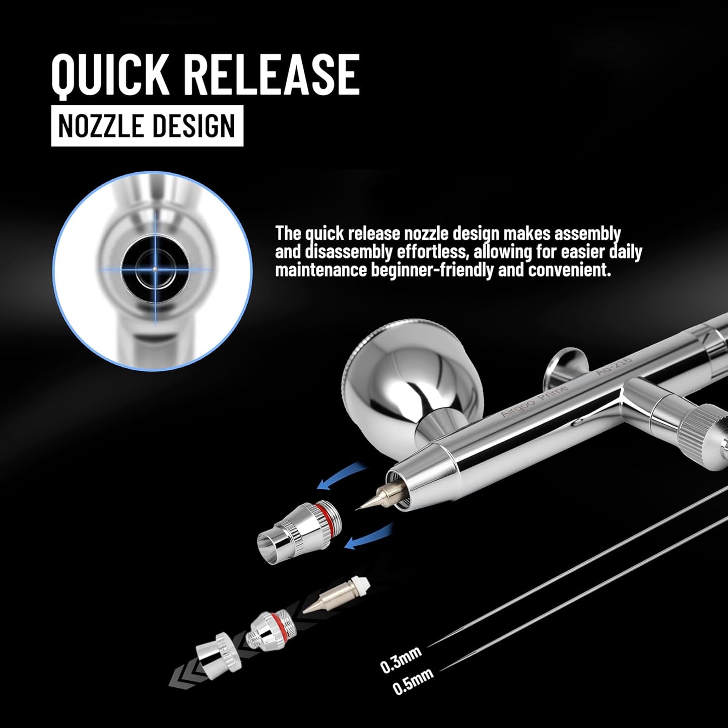 Airgoo Premium Airbrush Set AG-216 Dual Action Gravity Feed Airbrush Kit with 0.3mm/0.5mm Nozzles & Needles, 7CC/10CC Fluid Cups, Oil Lubricant for Tattoo, Modeling, Cake Decor, Nail Painting