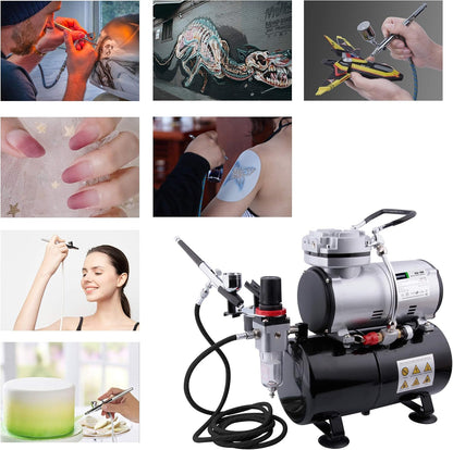 Fengda Air Brush Professional Starter Set Kit with 3L Mini Compressor Air Tank Kit FD-186K, Air Brush FE-130 0.3mm Adjustable Dual-Action & Accesories for Spray Painting Canvas & Model Art, Body Tatto