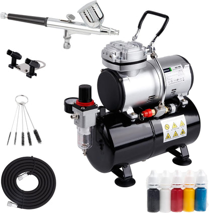 Fengda Air Brush Professional Starter Set Kit with 3L Mini Compressor Air Tank Kit FD-186K, Air Brush FE-130 0.3mm Adjustable Dual-Action & Accesories for Spray Painting Canvas & Model Art, Body Tatto