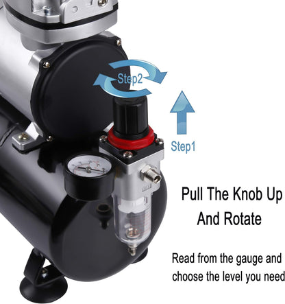 Fengda Air Brush Professional Starter Set Kit with 3L Mini Compressor Air Tank Kit FD-186K, Air Brush FE-130 0.3mm Adjustable Dual-Action & Accesories for Spray Painting Canvas & Model Art, Body Tatto
