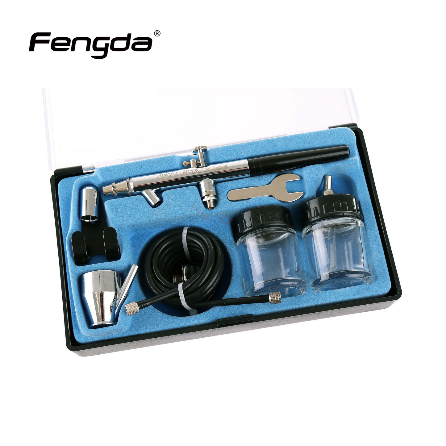 مجموعة مسدس اير برش طلاء مزدوج الحركة من Fengda بقطر 0.35 مم مع أنبوب هواء بطول مترين و3 أكواب (BD-128)