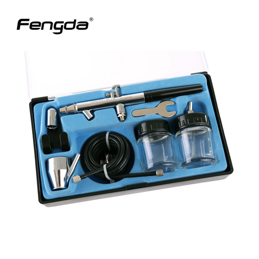 مجموعة مسدس اير برش طلاء مزدوج الحركة من Fengda بقطر 0.35 مم مع أنبوب هواء بطول مترين و3 أكواب (BD-128)