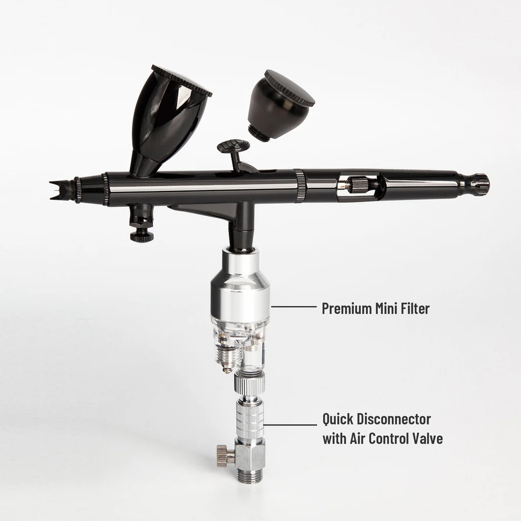 مجموعة مسدس اير برش الطلاء Fengda High End &amp; Deluxe Series Airbrush 0.3 مم، تغذية الجاذبية، ثنائي الحركة مع كوبين قابلين للتبديل لـ Air Brush Master