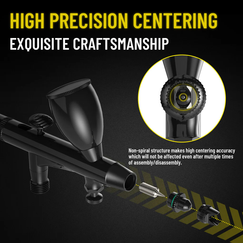 مجموعة مسدس اير برش الطلاء Fengda High End &amp; Deluxe Series Airbrush 0.3 مم، تغذية الجاذبية، ثنائي الحركة مع كوبين قابلين للتبديل لـ Air Brush Master