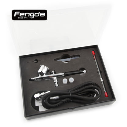 Fengda Air Brush 0.2, 0.3 & 0.5mm Needle/Nozzle, Gravity Feed Adjustable Dual-Action Spray Gun Set and 2 Meter Braided Air Tube. FE-130K