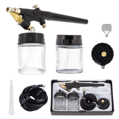 Fengda Airbrush Paint Spray Gun Set, 0.8mm Siphon Type, 2 Glass Cups, 2m Air Tube, BD-138