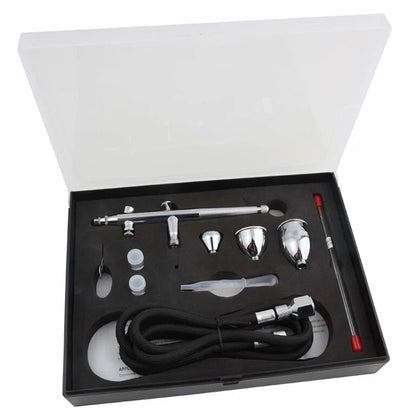 مجموعة مسدس اير برش الطلاء Fengda Elite Airbrush 0.2 و0.3 و0.5 مم ذات التغذية بالجاذبية، مزدوجة الحركة، مع 3 أكواب قابلة للتبديل، وفوهات، وأنبوب هواء مضفر بطول مترين (FE-186K)