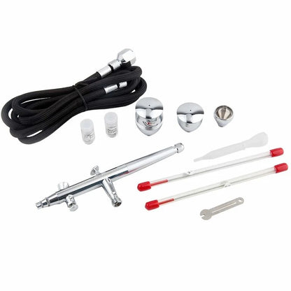 مجموعة مسدس اير برش الطلاء Fengda Elite Airbrush 0.2 و0.3 و0.5 مم ذات التغذية بالجاذبية، مزدوجة الحركة، مع 3 أكواب قابلة للتبديل، وفوهات، وأنبوب هواء مضفر بطول مترين (FE-186K)