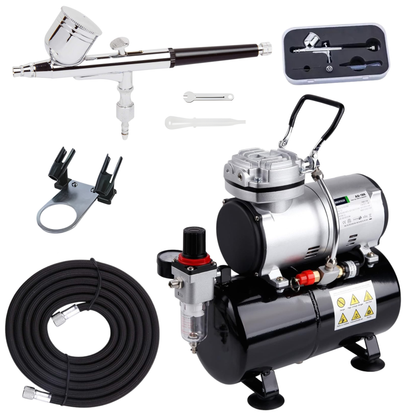 Fengda Air Brush Professional Starter Set Kit with 3L Mini Compressor Air Tank Kit FD-186K, Air Brush FE-130 0.3mm Adjustable Dual-Action & Accesories for Spray Painting Canvas & Model Art, Body Tatto