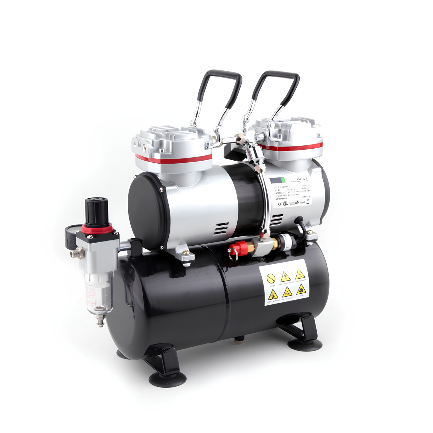Fengda AS-196 Twin-Piston Airbrush Compressor with 3.5L Air Tank, Auto Start/Stop, Regulator & Moisture Trap for Model Painting, Miniatures, Warhammer, Gundam, Cake Decorating, Nail Art & Tattoo Art
